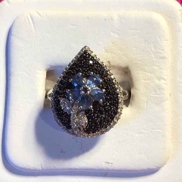 Black Spinel and Sapphire Sterling Silver Ring - Picture 1 of 8
